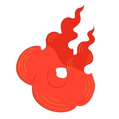Flame in Chinese style Isolated on white background. Vector illustration. Asian, traditional, religion, Buddhism, burn, fire or flame element, oriental, element, clip art.