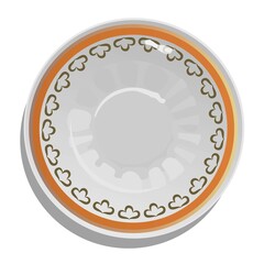Empty plate, dish, cap with geometric ornament. Isolated on white background. Home, restaurant, cafe design. Interior, circle, botanical, line, figures, gloss, polish, food, kitchen, cooking.