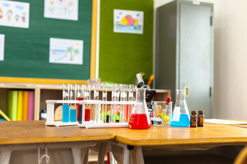 Science classroom and experimental equipment of elementary school.