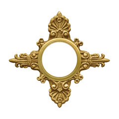 Golden decorative element with floral pattern isolated on white background. Design element with clipping path