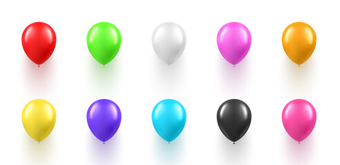 Collection of realistic multicolored shine balloon vector illustration flying helium toy ball