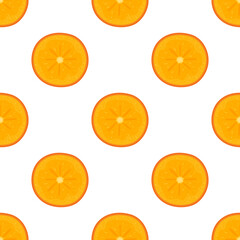Seamless pattern with fresh half cut persimmon fruit isolated on white background. Summer fruits for healthy lifestyle. Organic fruit. Cartoon style. Vector illustration for any design.