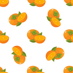 Seamless pattern with fresh bright persimmon fruit isolated on white background. Summer fruits for healthy lifestyle. Organic fruit. Cartoon style. Vector illustration for any design.
