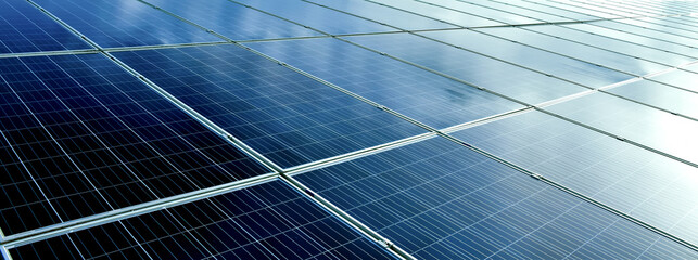closeup photovoltaic panels which installed on the rooftop of the building, concept for storing and using natural power from the sunlight to care about human environment over the world. - obrazy, fototapety, plakaty