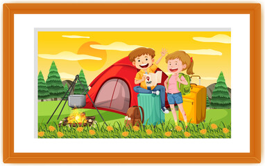 Obraz na płótnie Canvas A picture of boy and girl camping outdoor scene