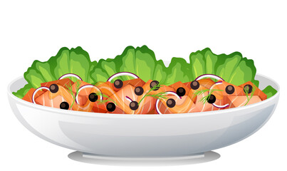 Side view of salmon salad bowl isolated