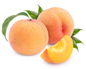 Fresh Peach fruits on white background, Yellow Peach isolated on white background With clipping path.