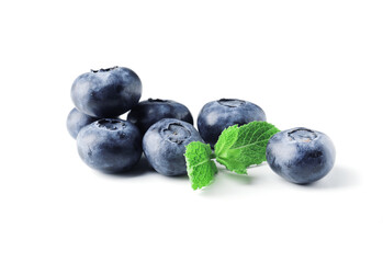 handful of fresh ripe blueberries isolated on white background