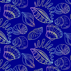 Seamless pattern of seashells. Vector illustration