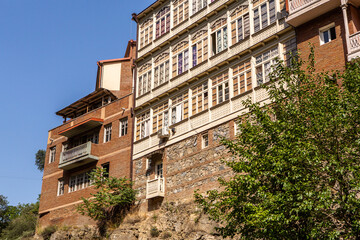 The old town of Tbilisi with colorful streets and facades. Beautiful country Georgia in summer.