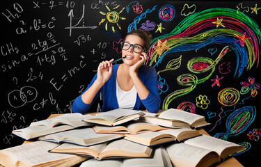 Student Creative Education. Young Woman Learning Arts Mathematics Formula. Brain Development...