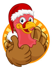 Turkey In Santa Hat Christmas Thanksgiving Cartoon