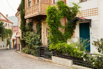 The old town of Tbilisi with colorful streets and facades. Beautiful country Georgia in summer.