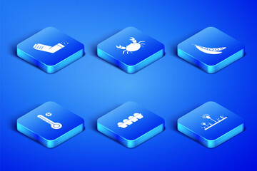 Set Mold, Inhaler, Chicken egg in box, Medical digital thermometer, Crab and Kidney beans icon. Vector