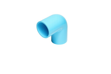Blue PVC 90 degree elbow for water supply pipe fitting on white background isolated.