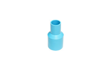 Blue PVC reducing socket for water supply pipe fitting on white background isolated.