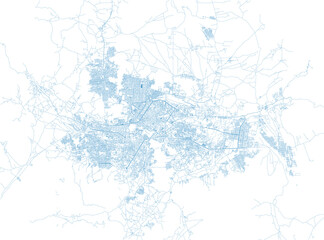 Map of Kabul, streets, map of the capital. Afghanistan. Asia. Vector, urban area, roads