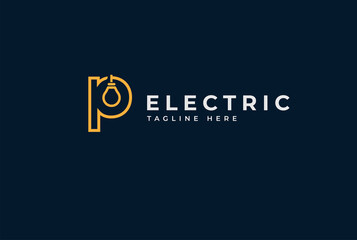 Electric Logo. abstract letter P with light bulb inside, electric design logo template, vector illustration