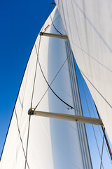  Close up of 2 white sails on a sailing ship in Ancona Italy