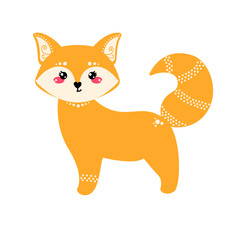 Cute fox isolated on white background. Vector illustration in a flat style