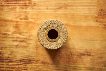spool of twine on wooden table, sewing, twine