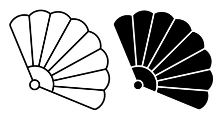 Linear icon. Theatrical fan. Female folding fan of Japanese geisha. Simple black and white vector isolated on white background © RNko