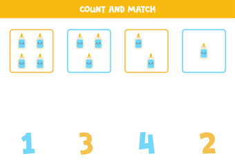 Counting game with cute kawaii glue. Math worksheet.
