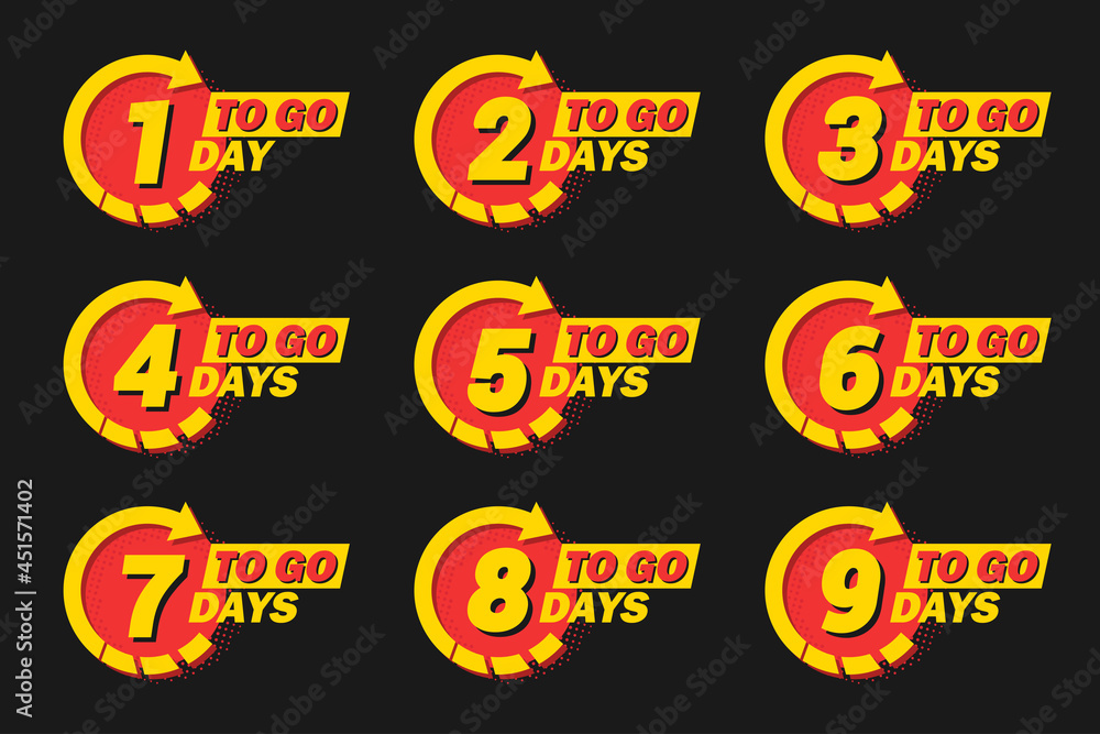 Aufkleber Collection of number days left countdown with arrow and halftone