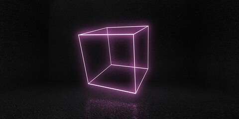 3D abstract background with neon lights.  .space construction . .3d illustration