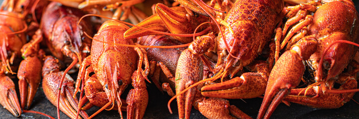 crayfish fresh boiled crustaceans ready to eat meal snack on the table copy space food background...