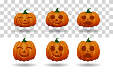 Realistic Pumpkin Halloween set on white transparent background Premium Vector