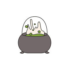 hand drawn doodle element for Halloween. witch pot with green boiling poison. isolated vector illustration on white background