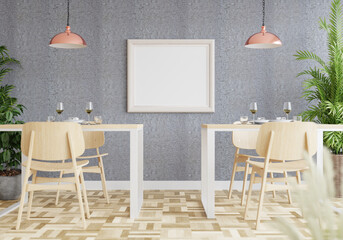 3D Mockup photo frame in Modern interior of dining room