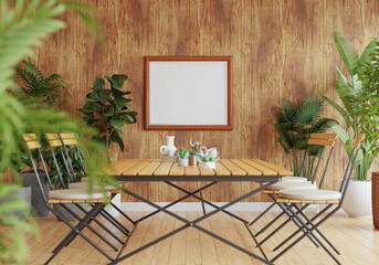 3D Mockup photo frame in Modern interior of dining room