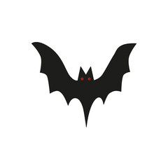 hand drawn doodle element for Halloween. black bat with red eyes. isolated vector illustration on white background
