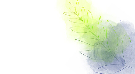 Creative frame for text from leaves. Abstract bright colorful watercolor. Textures for design, photo overlay, cover. White background.