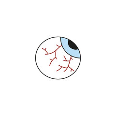 hand drawn doodle element for Halloween. irritated scary red eye. isolated vector illustration on white background