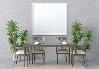 3D Mockup photo frame in Modern interior of dining room