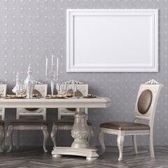 3D Mockup photo frame in Modern interior of dining room
