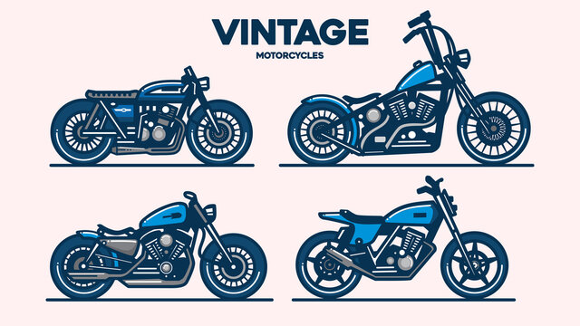 vintage motorcycles, line art style logo, flat illustration vector