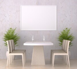 3D Mockup photo frame in Modern interior of dining room