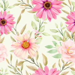 watercolor floral and leaves seamless pattern