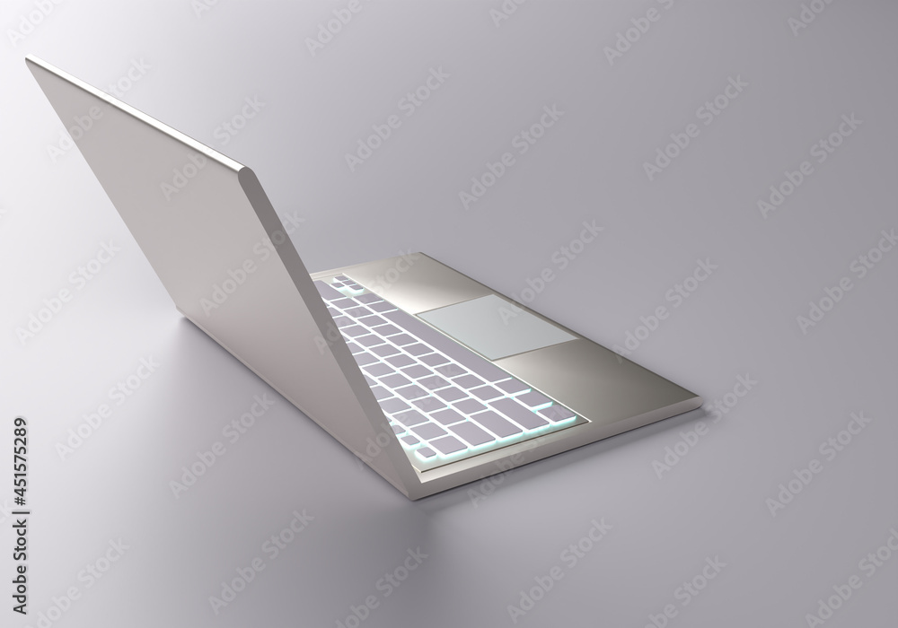 Poster laptop mockup. opened laptop on gray background. laptop rendering in minimalistic style. three-dimen