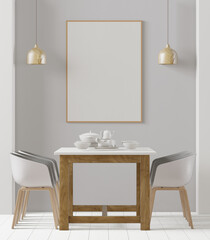 3D Mockup photo frame in Modern interior of dining room