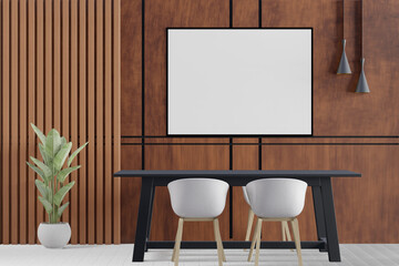 3D Mockup photo frame in Modern interior of dining room