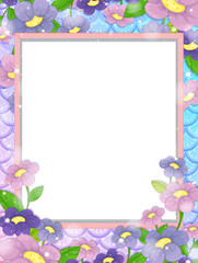 Blank banner on rainbow fish scales background with many flowers