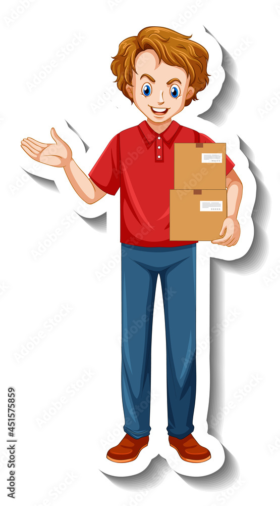 Wall mural A sticker template with delivery man in uniform holding boxes