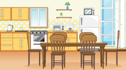 Dining room interior design with furniture