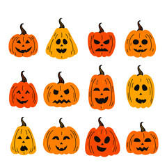 set of isolated funny pumpkins
