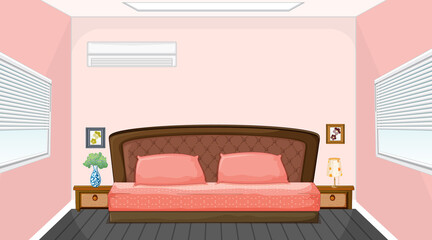 Pink bedroom interior design with furniture